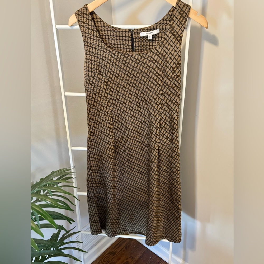 Vintage Vertigo Paris Black & Tan Geometric Midi Dress - Picture 3 of 8